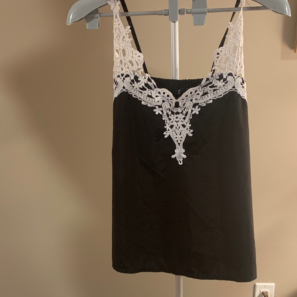 Black and White Lace Trim Cami Top small